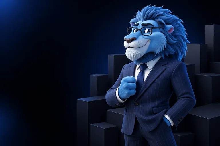 Boss, the blue lion in glasses and a navy suit.